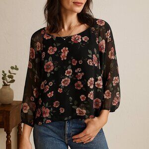 Cabi Sheer Black Floral Blouse | Size M | Dark Romantic Vibes
